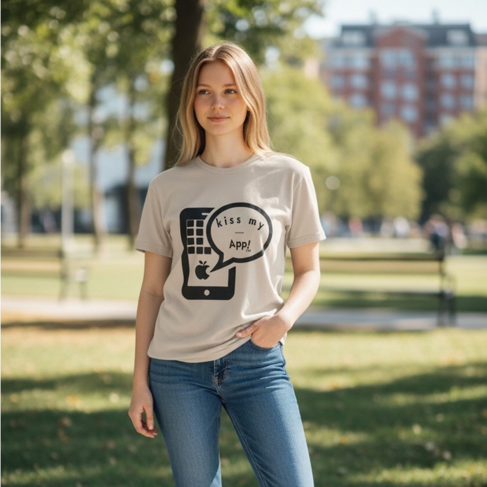 Kiss my App! Graphic Unisex Tee 100% cotton. Machine wash.